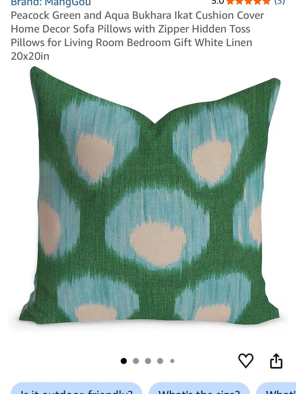 Peacock Green and Aqua Ikat Throw Pillows (2) 20x20